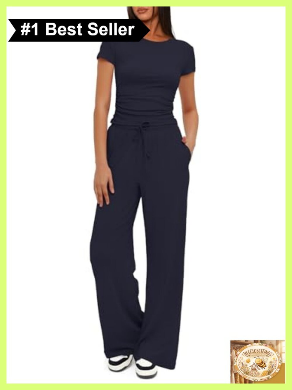 Women's 2 Piece Ruched Lounge Set Short Sleeve Wide Leg Pant Set